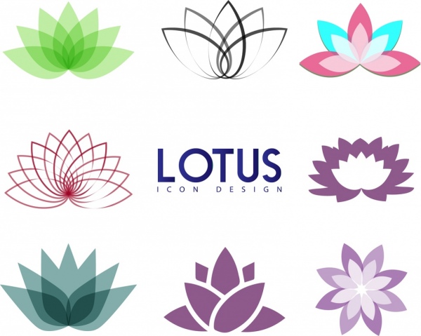 Lotus-Symbolsammlung verschiedene farbige Skizze