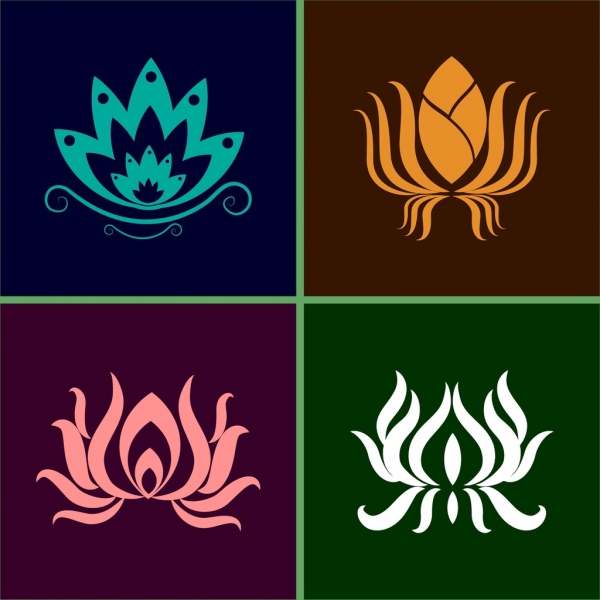 Lotus colección de iconos diferentes formas planas aislamiento