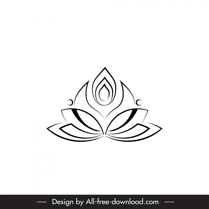 templat logo lotus hitam putih garis besar bentuk simetris datar