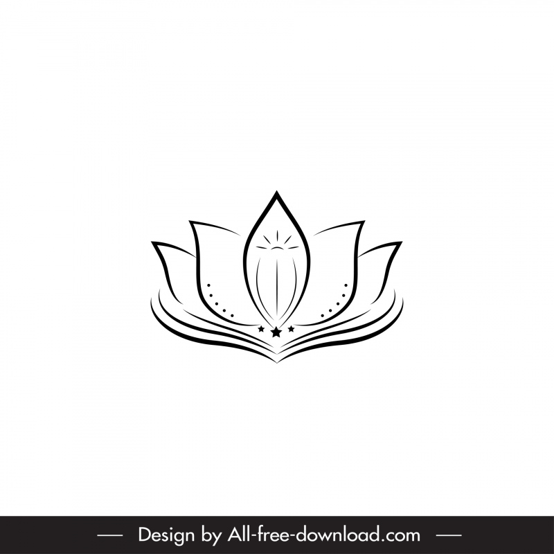 Modèle de logo Lotus plat noir blanc croquis symétrique