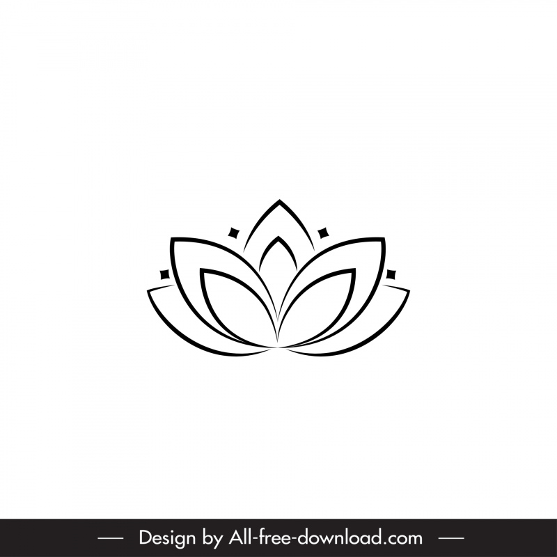 Lotus LogoType Noir Blanc Symétrique Plat Arrondi Forme Contour