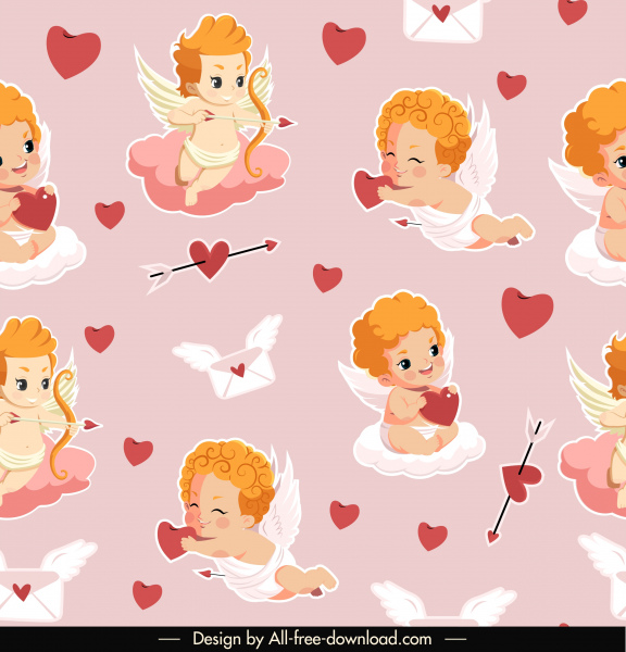 사랑 천사 패턴 귀여운 아이 마음 봉투 스케치