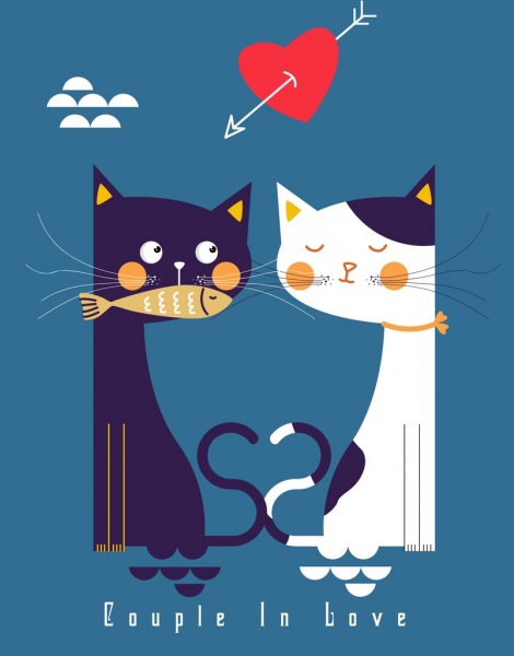 aşk arka plan kedi kalp ok simgeleri klasik tasarım
