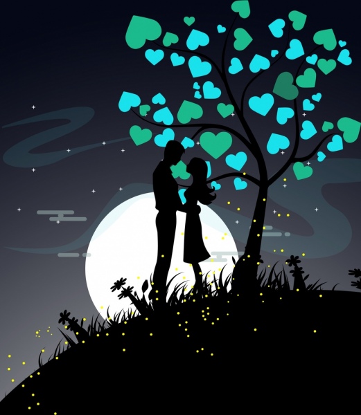 خلفيات حب الزوجين رمز القلوب صورة ظلية شجرة ديكور رمز مكافحة