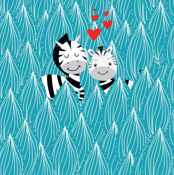cinta latar belakang lucu zebra ikon hati pohon dekorasi