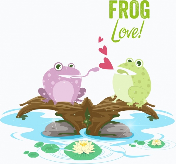 Tình yêu với biểu tượng con ếch màu nền hoạt hình thiết kế