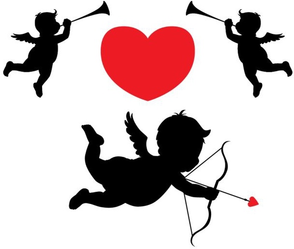cinta latar belakang jantung malaikat ikon siluet dekorasi