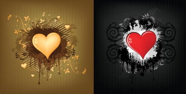 cinta latar belakang set jantung ikon emas hitam dekorasi