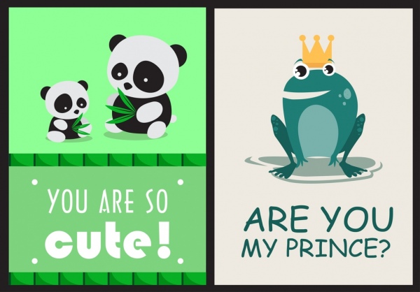 Liebe Banner Vorlagen niedlichen Panda Frosch Symbole Dekor