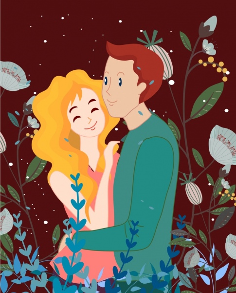 aşk çift boyama insan çiçekleri simgeler karikatür tasarım