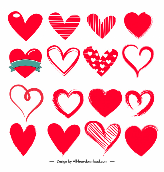 Liebe Designelemente rot handgezeichnet Herz formen Skizze