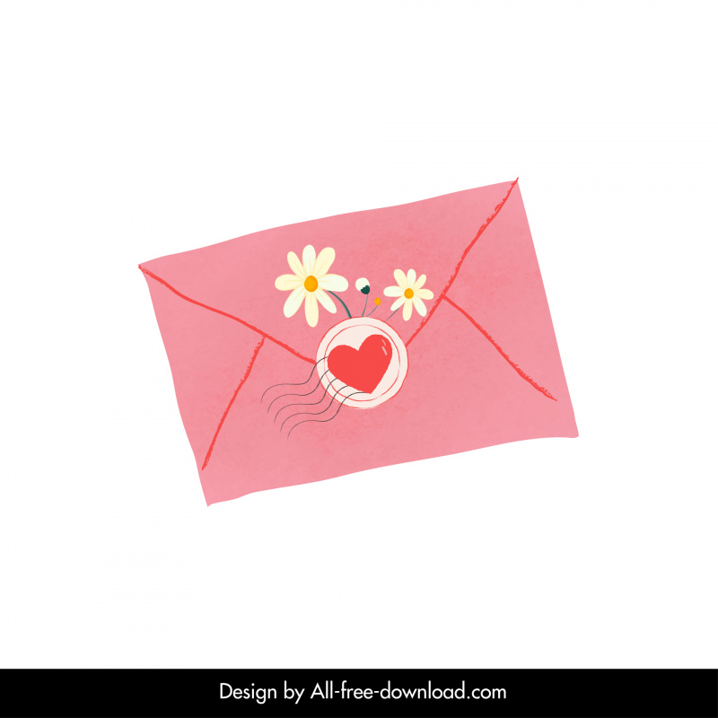 ไอคอนจดหมายรักสง่างามคลาสสิกวาดมือแสตมป์ดอกไม้ตกแต่ง