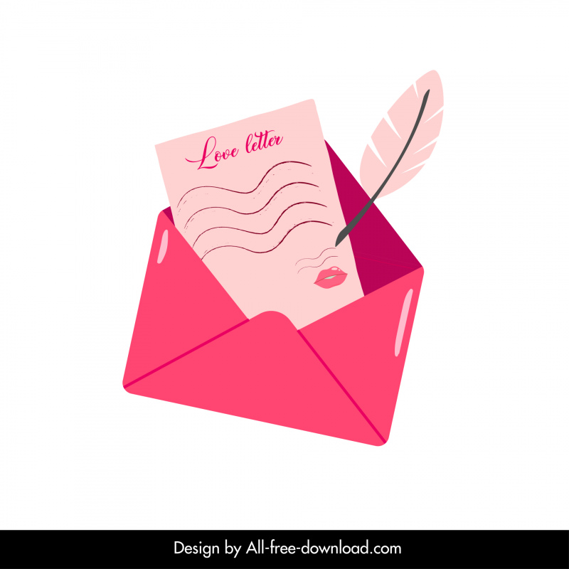 carta de amor com quill icon flat retro sketch
