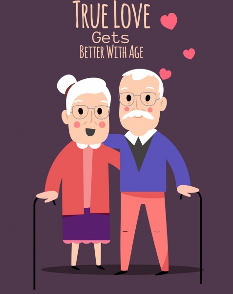 Aşk boyama yaşlı çift kalpler simgeler klasik dekor