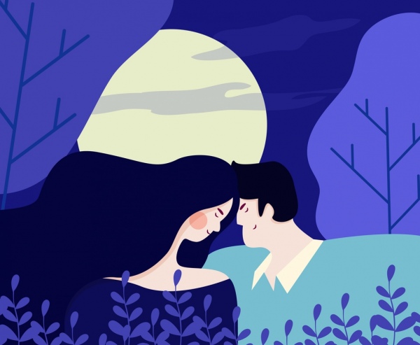 aime la peinture romantique couple moonlight icônes design violet