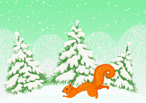 Lovely hewan di musim dingin desain vector set