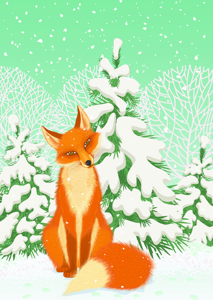 Lovely Animals In Winter Design Vector Set