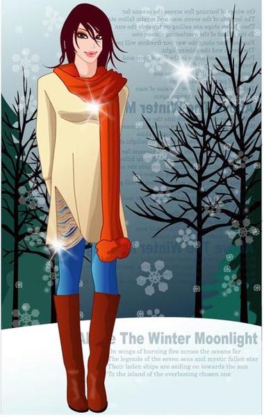 Lovely Winter Girl In City Vector