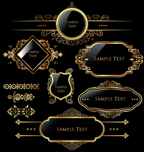 vector de diseño de etiquetas y lujosos marcos dorados