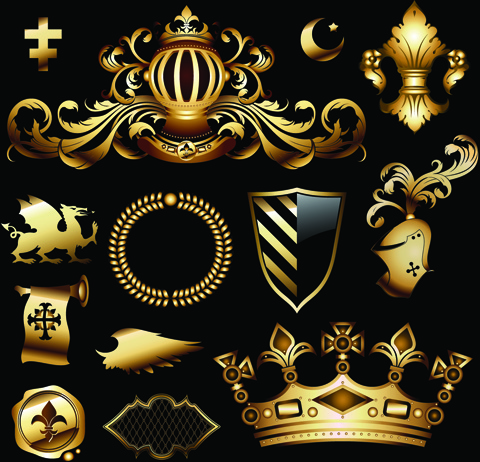 luxuriöse goldene heraldische mit Ornamenten Vektor