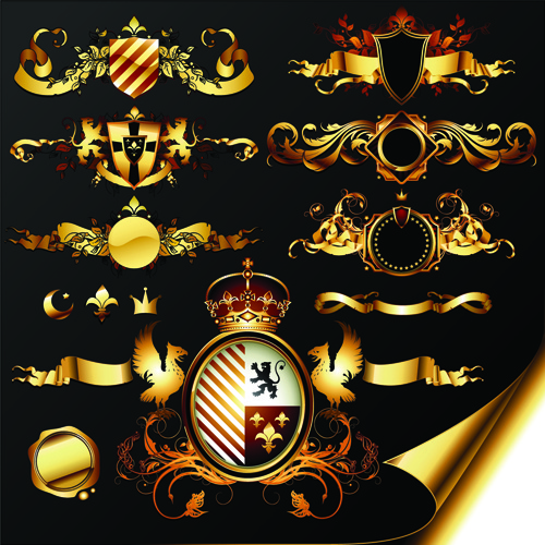 Luxurious Golden Heraldic With Ornaments Vector