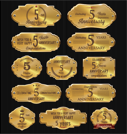 vector de etiquetas de oro laurel de aniversario de lujo