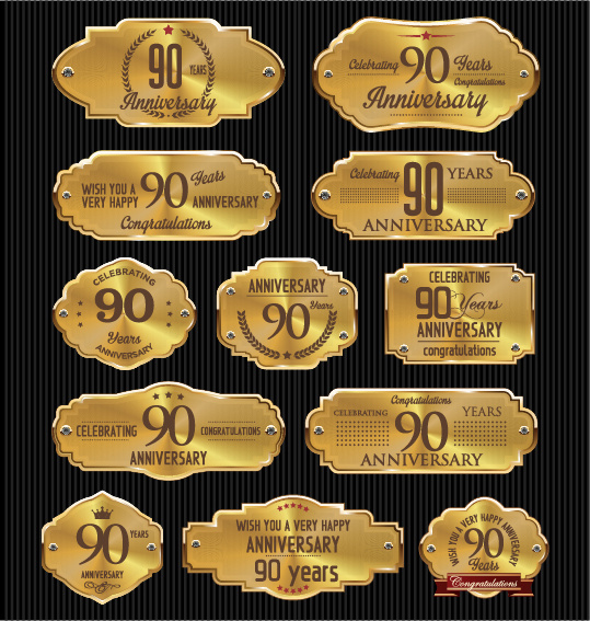 vector de etiquetas de oro laurel de aniversario de lujo