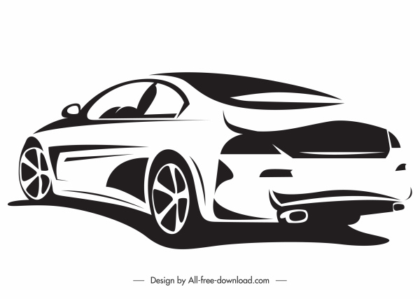 ícone de modo carro de luxo esboço de silhueta branca preta