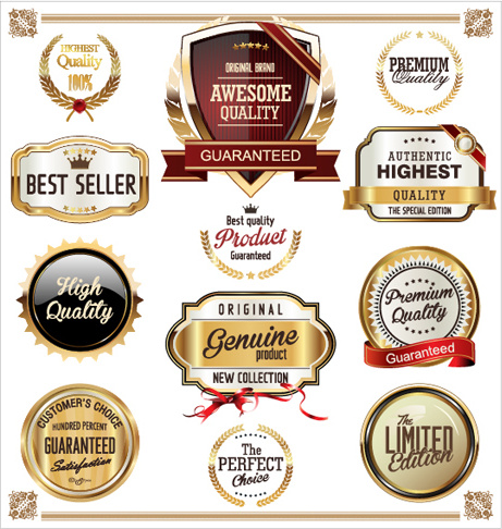 vector de etiquetas de calidad premium de lujo oro