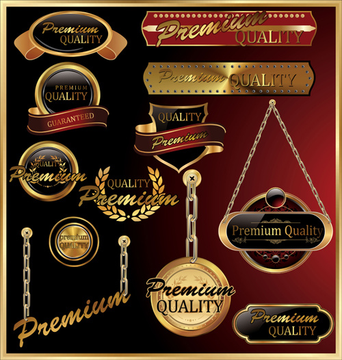 Luxury Golden Labels With Heraldry Vector Set