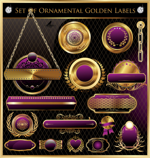 Luxury Golden Labels With Heraldry Vector Set
