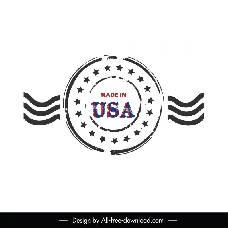 made in usa stamp template flat retro design curves circle stars décor