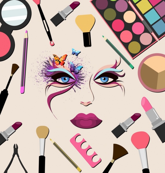 Elementos de diseño de accesorios de maquillaje multicolor de diseño plano