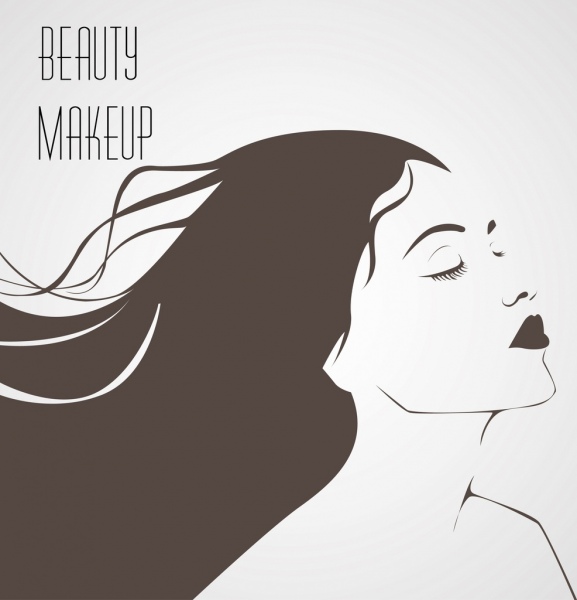 Skizzieren Sie Make-up Banner attraktive Frau schwarz weißes design