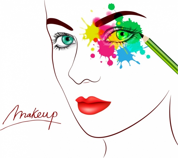 maquillage banner femme visage croquis water color ornement
