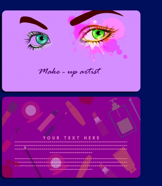 acessórios de vinheta maquiagem cartão modelo violeta fundo facial