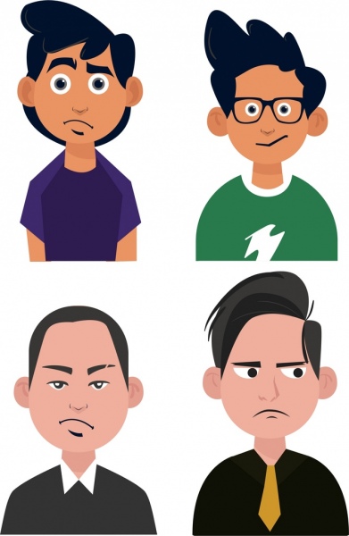 Macho Avatar iconos chicos hombres retrato de dibujos animados de colores