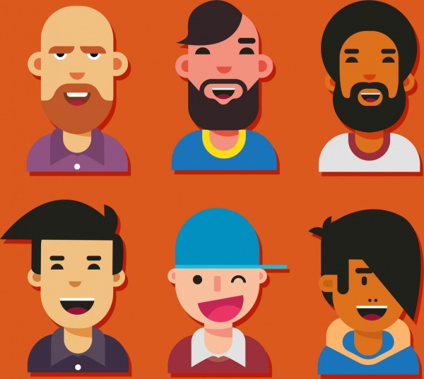 männlichen Avatar Symbole Lächeln Emotion farbige Cartoon-design
