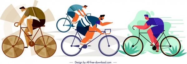 ciclista masculino ícones esboço de personagens dos desenhos animados