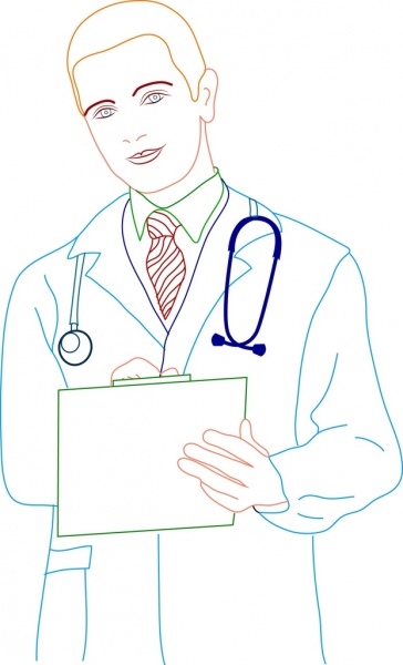 médico masculino ícone colorido desenho de esboço