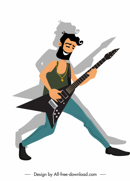 personagem de banda desenhada masculino colorido do ícone do guitarrista