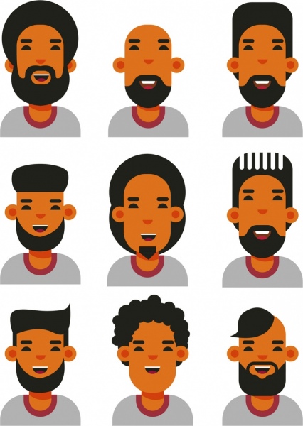 ícones de penteado masculino colorido projeto dos desenhos animados