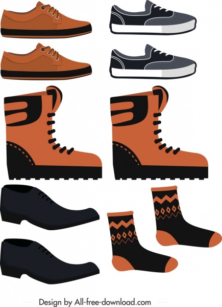 männlichen Outfits Symbole farbige flache Schuhe Socken Skizze