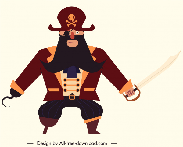 männlichen Piraten Symbol klassische bewaffneten Kostüm Skizze