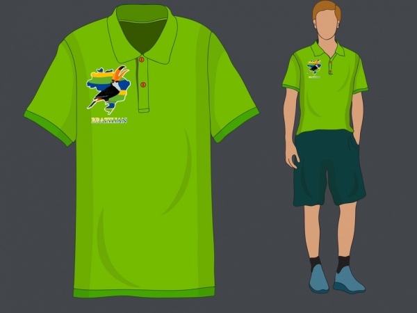 Camiseta masculina modelo Brasil símbolos verde decoração de design