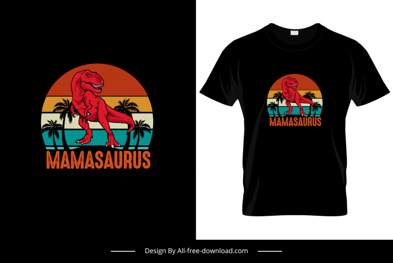  mamasaurus dinossauros tshirt flat esboço de desenho animado clássico