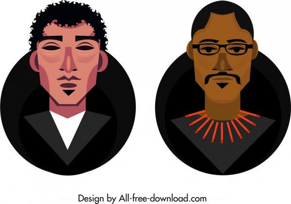 Mann Avatar Vorlagen dunklen farbigen Cartoon Entwurfsskizze