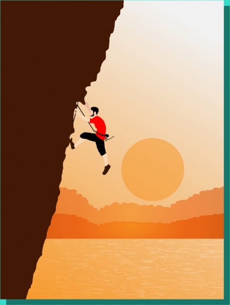 tema de falésia escalada homem colorido design de estilo dos desenhos animados
