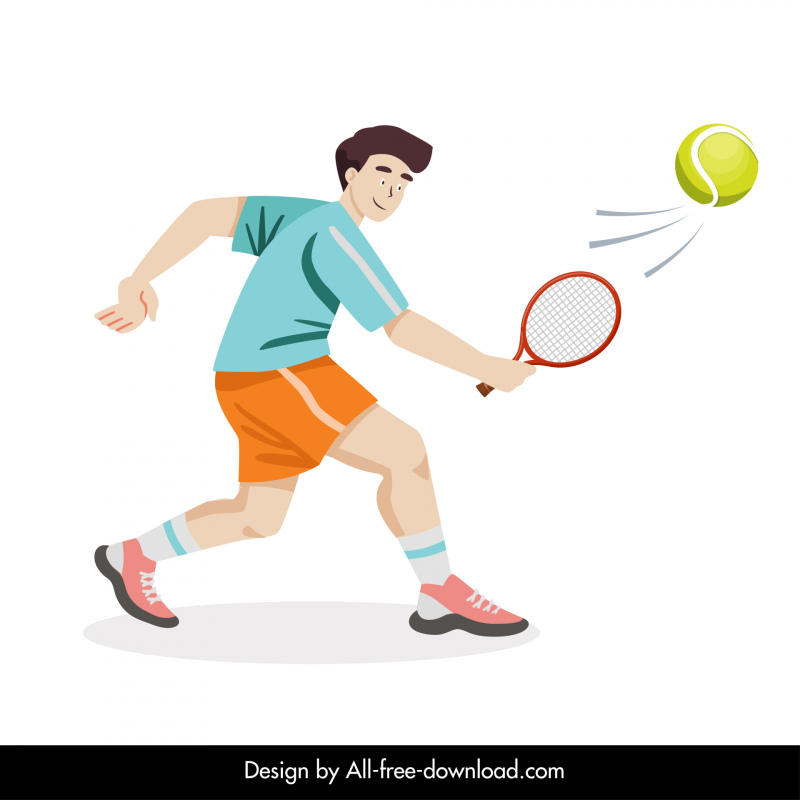 ผู้ชายเล่นเทนนิสไอคอนแบบไดนามิกเค้าร่างการ์ตูน