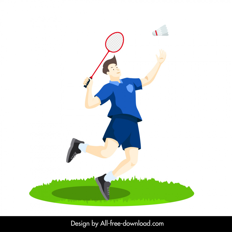 homme jouant badminton icône dynamique dessin animé contour